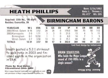 2004 Grandstand Birmingham Barons #NNO Heath Phillips Back