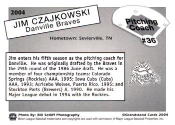 2004 Grandstand Danville Braves #NNO Jim Czajkowski Back