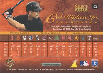 1996 Select Certified - Artist's Proofs #53 Cal Ripken Jr. Back