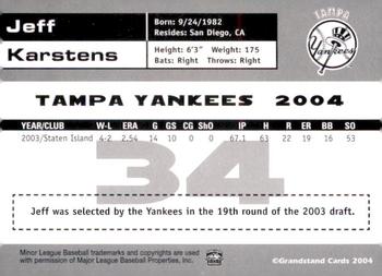2004 Grandstand Tampa Yankees #NNO Jeff Karstens Back
