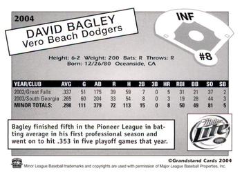 2004 Grandstand Vero Beach Dodgers #NNO David Bagley Back