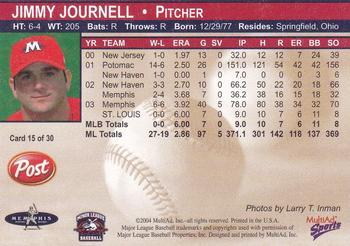 2004 MultiAd Memphis Redbirds #15 Jimmy Journell Back