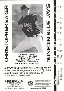 2000 Grandstand Dunedin Blue Jays #NNO Christopher Baker Back