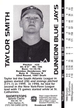 2000 Grandstand Dunedin Blue Jays #NNO Taylor Smith Back