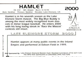 2000 Grandstand Lake Elsinore Storm #NNO Hamlet Back