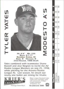 2000 Grandstand Modesto A's #NNO Tyler Yates Back