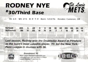 2000 Grandstand St. Lucie Mets #NNO Rodney Nye Back