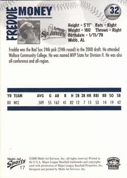 2000 Multi-Ad Lowell Spinners #17 Freddie Money Back