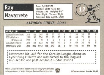 2003 Grandstand Altoona Curve #NNO Ray Navarrete Back