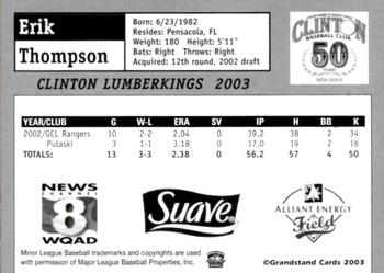 2003 Grandstand Clinton LumberKings #NNO Erik Thompson Back