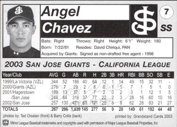 2003 Grandstand San Jose Giants #7 Angel Chavez Back