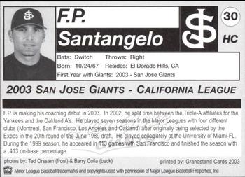 2003 Grandstand San Jose Giants #30 F.P. Santangelo Back