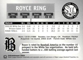 2003 Grandstand Southern League Top Prospects #NNO Royce Ring Back