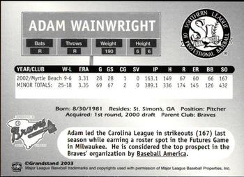 2003 Grandstand Southern League Top Prospects #NNO Adam Wainwright Back