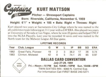1984 First Base Shreveport Captains #NNO Kurt Mattson Back