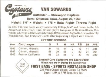 1984 First Base Shreveport Captains #NNO Van Sowards Back