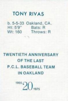 1975 Doug McWilliams 1955 Oakland Oaks #NNO Tony Rivas Back