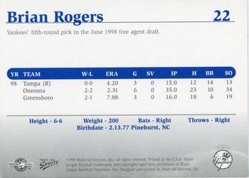 1999 Multi-Ad Tampa Yankees Update #22 Brian Rogers Back