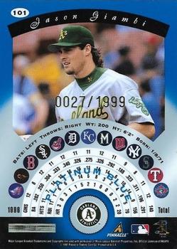 1997 Pinnacle Totally Certified - Platinum Blue #101 Jason Giambi Back