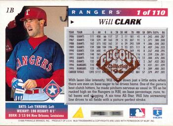 1996 Score - Dugout Collection Artist's Proofs (Series One) #1 Will Clark Back