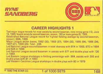 1990 Star Platinum #168 Ryne Sandberg Back