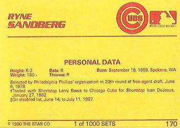 1990 Star Platinum #170 Ryne Sandberg Back