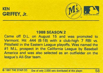 1991 Star Diamond #58 Ken Griffey Jr. Back