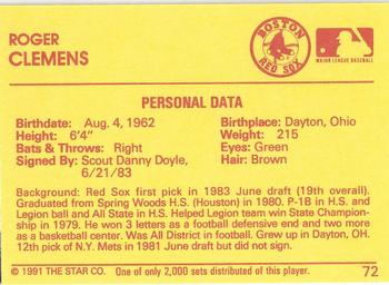 1991 Star Diamond #72 Roger Clemens Back