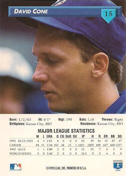 1993 Donruss Toronto Blue Jays 1992 Championship Season #15 David Cone Back