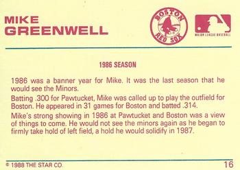 1989 Star Platinum #16 Mike Greenwell Back