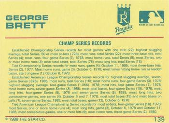 1989 Star Platinum #139 George Brett Back