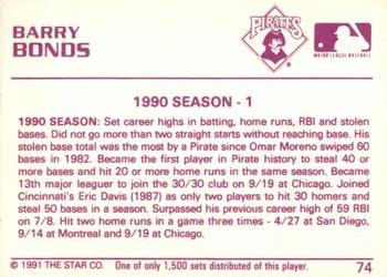 1991 Star Gold #74 Barry Bonds Back