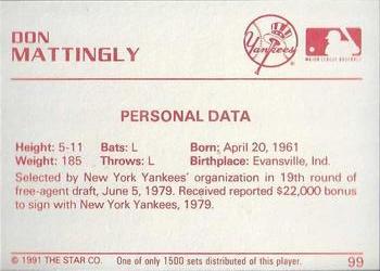 1991 Star Gold #99 Don Mattingly Back