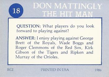 1986 Renata Galasso Don Mattingly #18 Don Mattingly Back