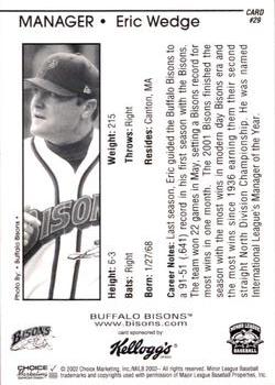 2002 Choice Buffalo Bisons #29 Eric Wedge Back