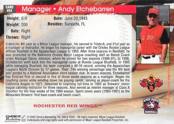 2002 Choice Rochester Red Wings #24 Andy Etchebarren Back