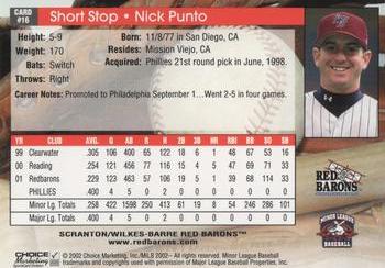 2002 Choice Scranton/Wilkes-Barre Red Barons #16 Nick Punto Back