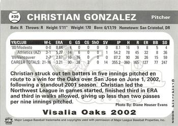 2002 Grandstand Visalia Oaks #NNO Cristian Gonzalez Back