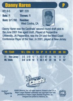 2002 MultiAd Peoria Chiefs #9 Danny Haren Back