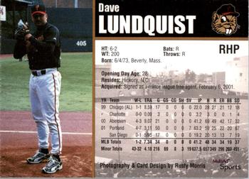 2002 MultiAd Portland Beavers #NNO Dave Lundquist Back