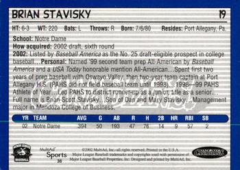2002 MultiAd Vancouver Canadians #36 Brian Stavisky Back