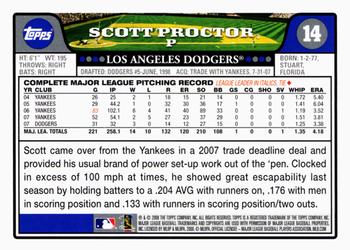 2008 Topps Gift Sets Los Angeles Dodgers #14 Scott Proctor Back