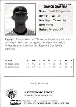 2005 Choice Anchorage Bucs #04 Chance Chapman Back