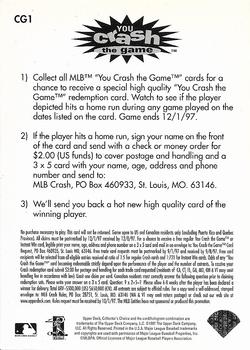 1997 Collector's Choice - You Crash the Game #CG1 Ryan Klesko Back