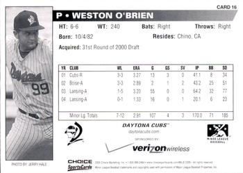 2005 Choice Daytona Cubs #16 Weston O'Brien Back