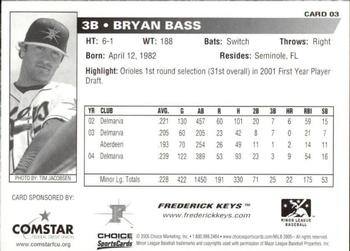 2005 Choice Frederick Keys SGA #03 Bryan Bass Back