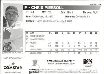 2005 Choice Frederick Keys SGA #05 Chris Piersoll Back