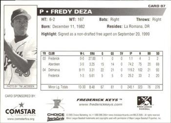 2005 Choice Frederick Keys SGA #07 Fredy Deza Back