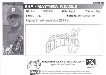 2005 Choice Johnson City Cardinals #30 Matthew Weagle Back