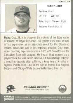 2005 Choice Newark Bears #03 Henry Cruz Back